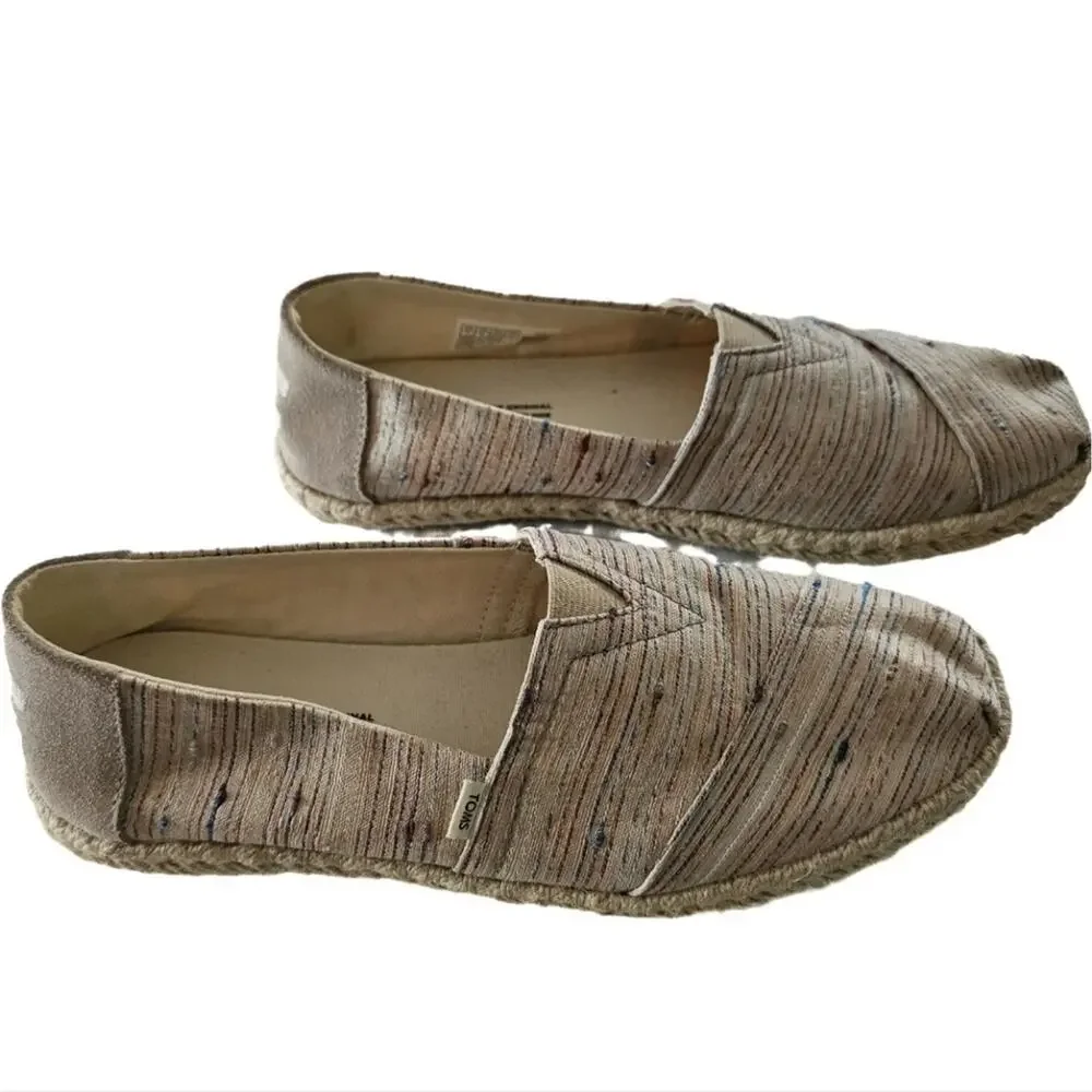 TOMS Women's Espadrilles Birch Metallic Slub Stripe Size 7